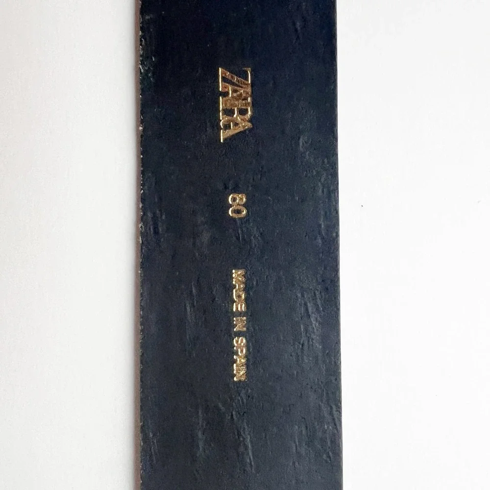 Zara Black Leather Wide Belt Silver Buckle Faux Crocodile Embossed‎ Size Small